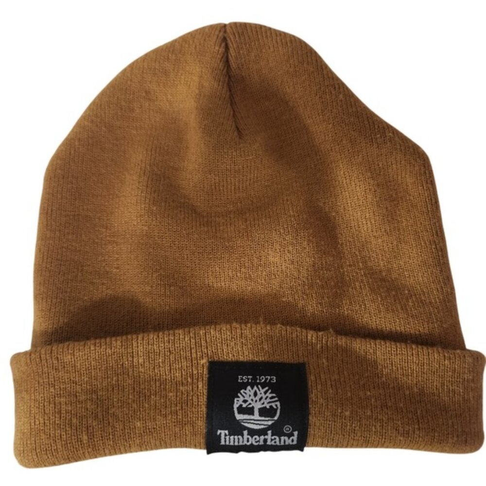 Timberland Beanie Hat Tan Cuffed Knit OS stretch